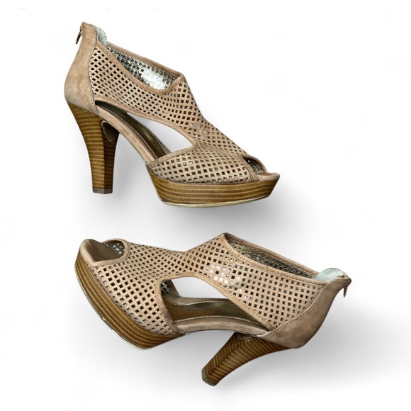 Tan Peep-Toe Heeled Sandals - Picture 2 of 7